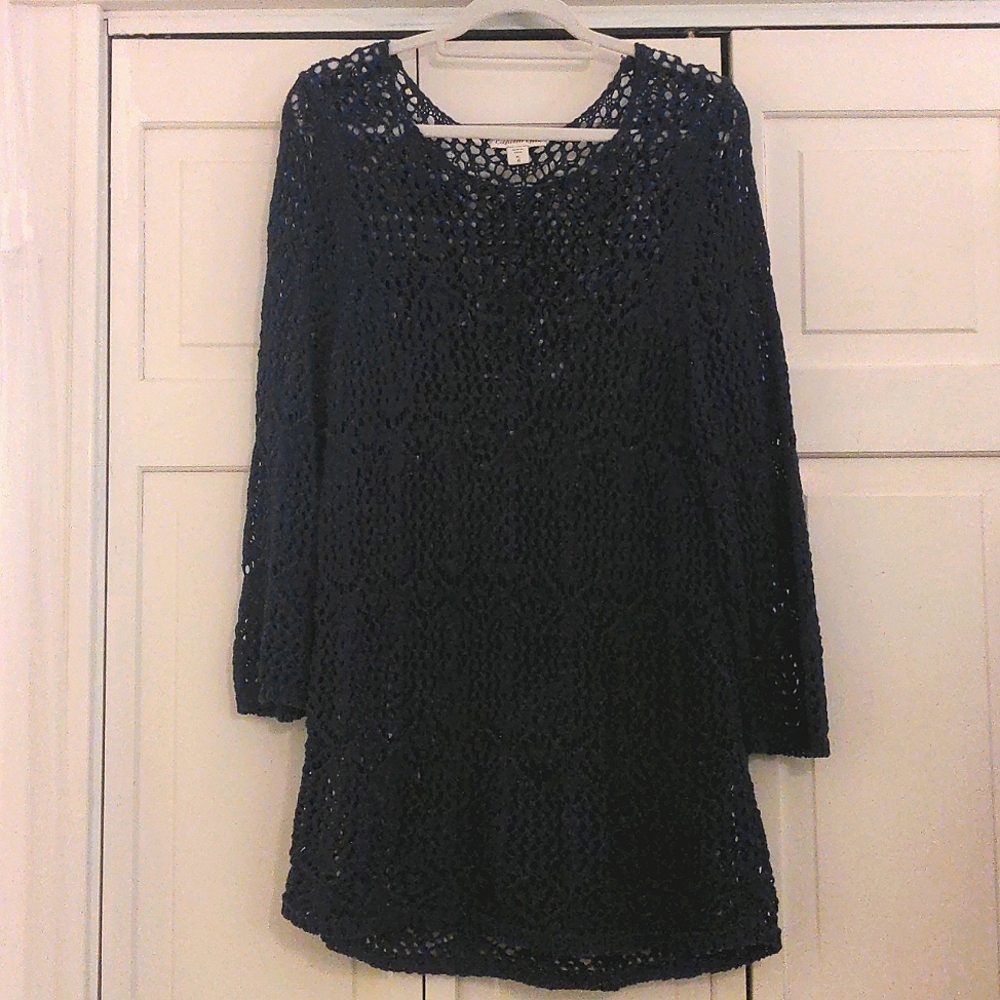 ⭐ 2/ $12 Coldwater Creek size XL navy blue crotchet style sweater